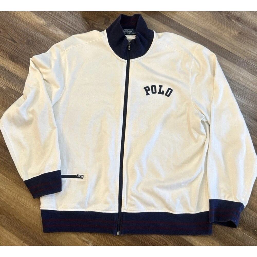 Vtg Ralph Lauren POLO full-zip LOGO White sweatshirt Contrast Trim Men’s Sz XL - Picture 3 of 13